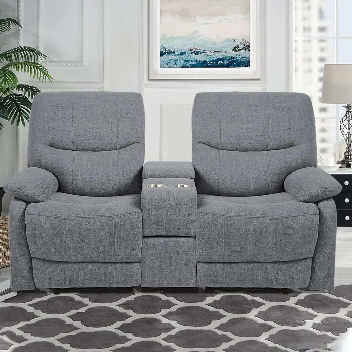 Reclining Loveseat with Console, Double Reclining Loveseat, 2 Seater Manual Reclining Couch for Living Room, Office,Home Theater