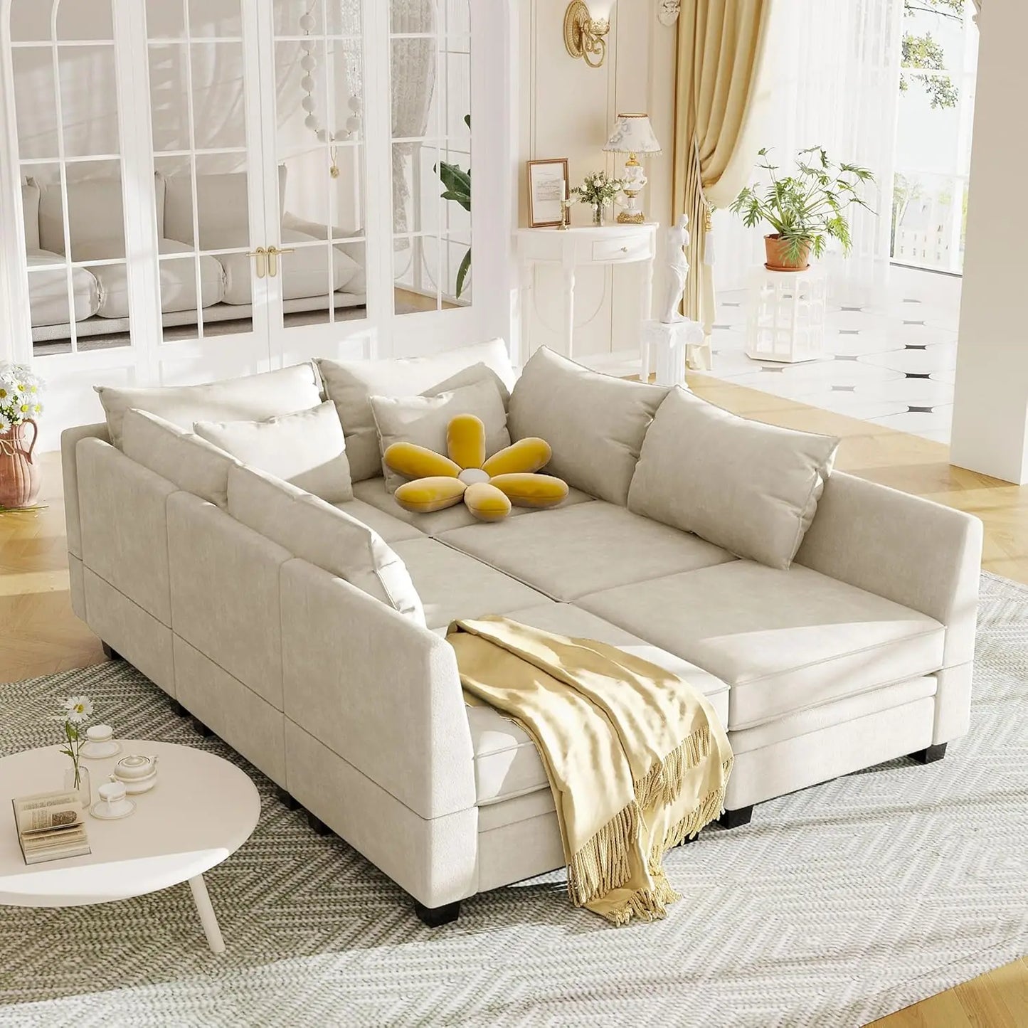 Sectional Sofa with Reversible Chaise, Convertible Modular Sectional Sofa with Storage