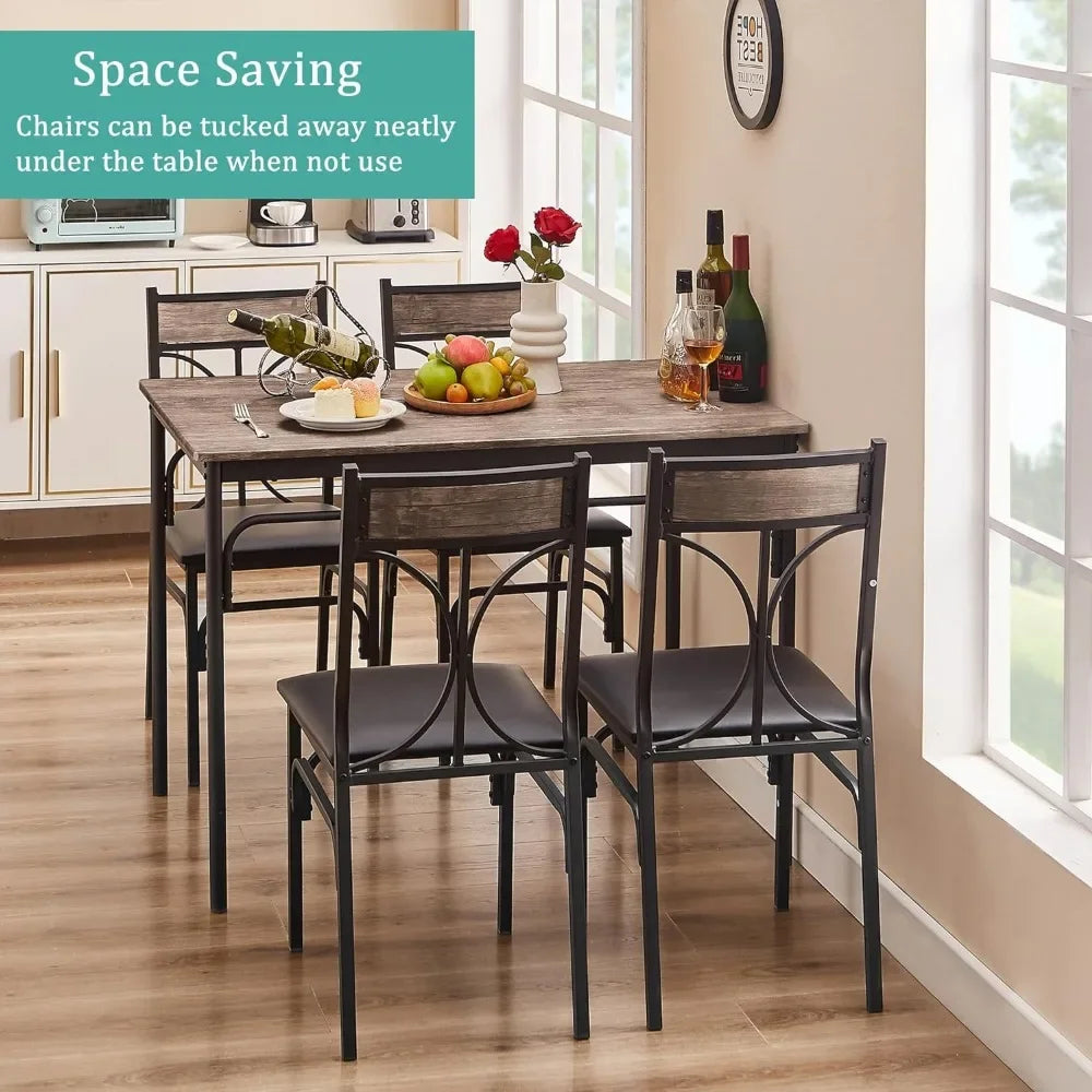 Dinette Table Dining Set for 4 Breakfast Nook 5-Piece Indoor Modern Rectangular Table Kitchen