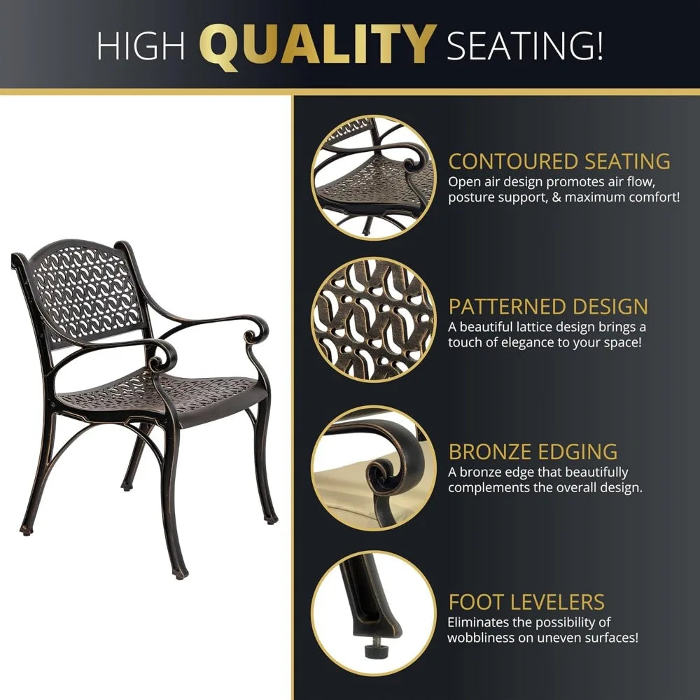 Aluminum Outdoor Dining Set for 4 with Cushions - Elegant Round Patio Table and Chairs