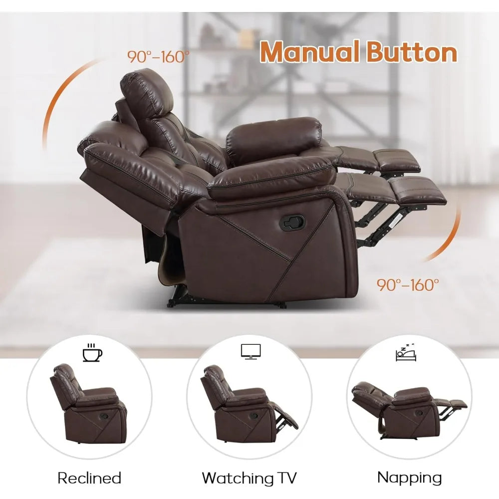 Recliner Sofa Set, Leather Reclining Living Room Furniture Set, Included Single Recliner Chair