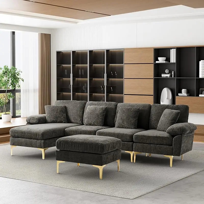 Sectional Sofa couch,4 Seat set for Living Room, Convertible L-Shaped Velvet with Chaise Lounge