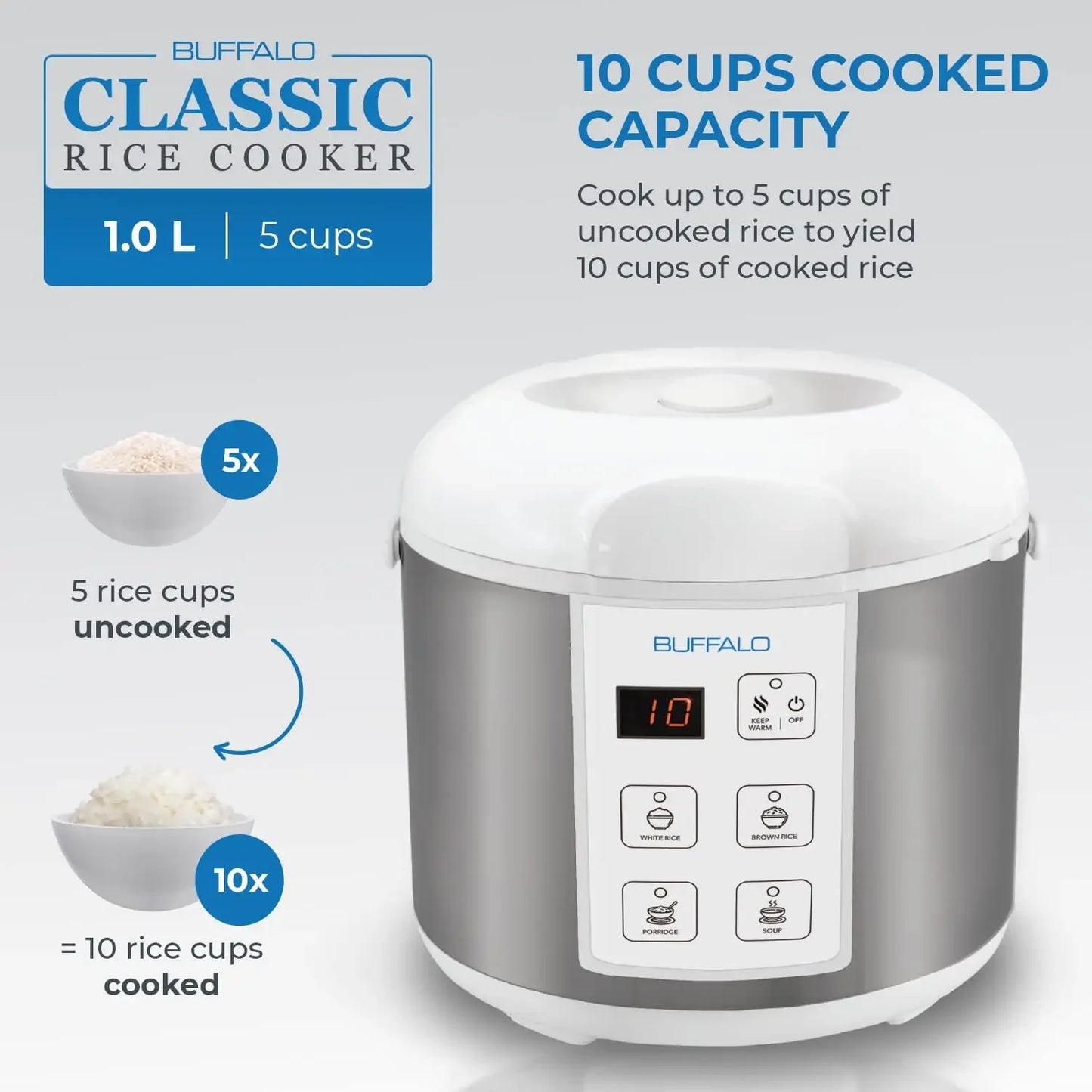 Electric Rice Cooker for White/Brown Rice, Porridge, Soup - Easy-to-clean, Non-Toxic & Non-Stick,