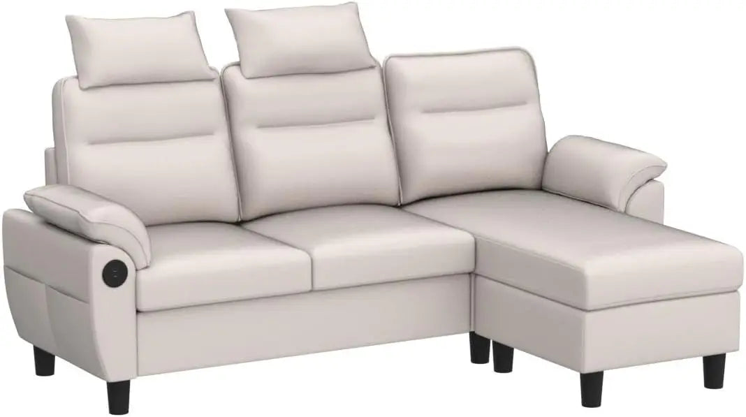 Sofa, High Back Couch with Ottoman, 2 USB and Storage Bags, L Shaped Sofa with Extra Headrests, Small Sectional