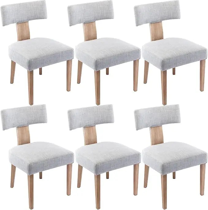 Dining Chairs Set of 6, Farmhouse Linen Fabric Upholstered Accent Chairs Curved Backrest Kitchen Chair