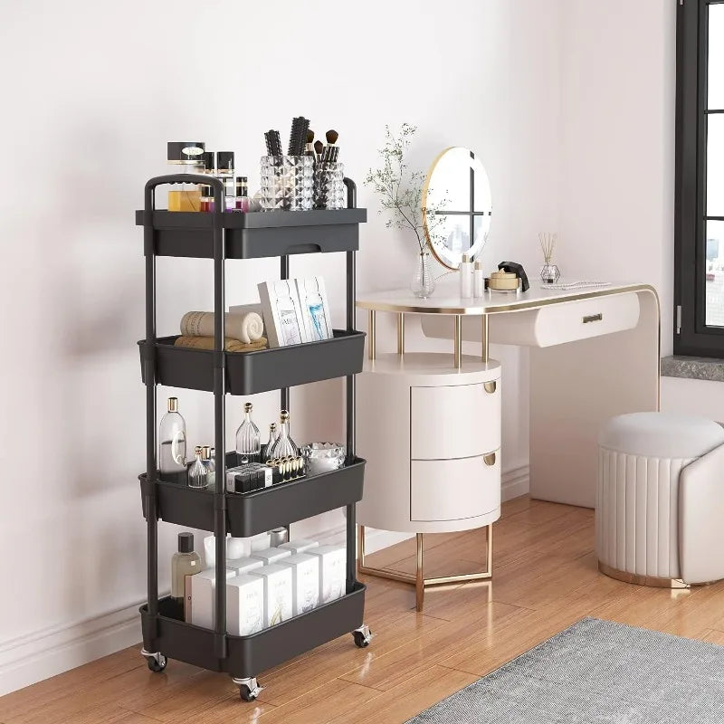 Rolling Utility Cart with Drawer,Multifunctional Storage Organizer with Plastic Shelf & Metal Wheels,Storage Cart