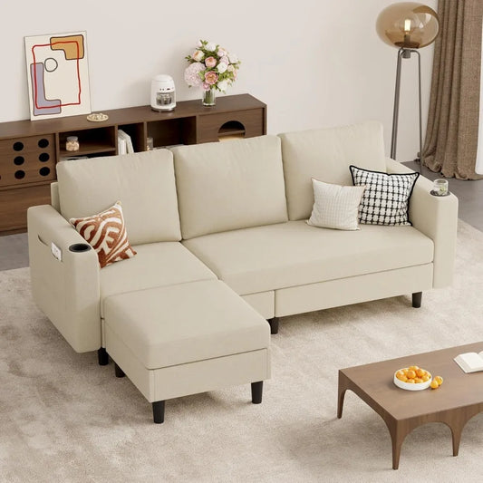 ' L Shaped 3-seat Sofa for Living Room, Apartment, Lounge, Bedroom-Washable Covers Con