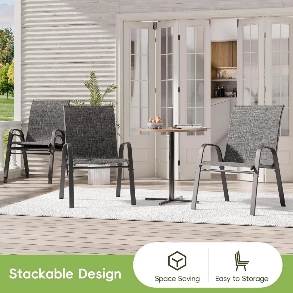 Patio Chairs Set of 4, Outdoor Stackable Dining Chairs for All Weather, Breathable