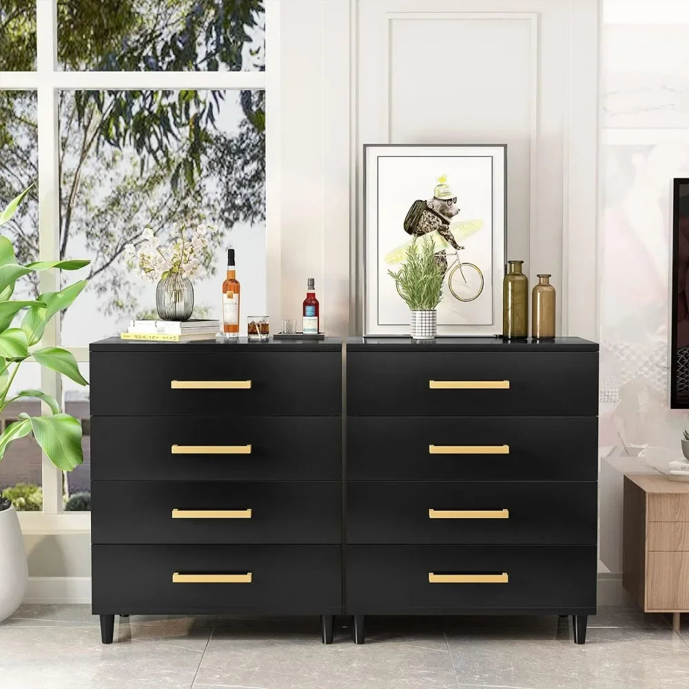 Black Dresser for Bedroom Set of 2,Dressers Bedroom Furniture with 4 Drawers