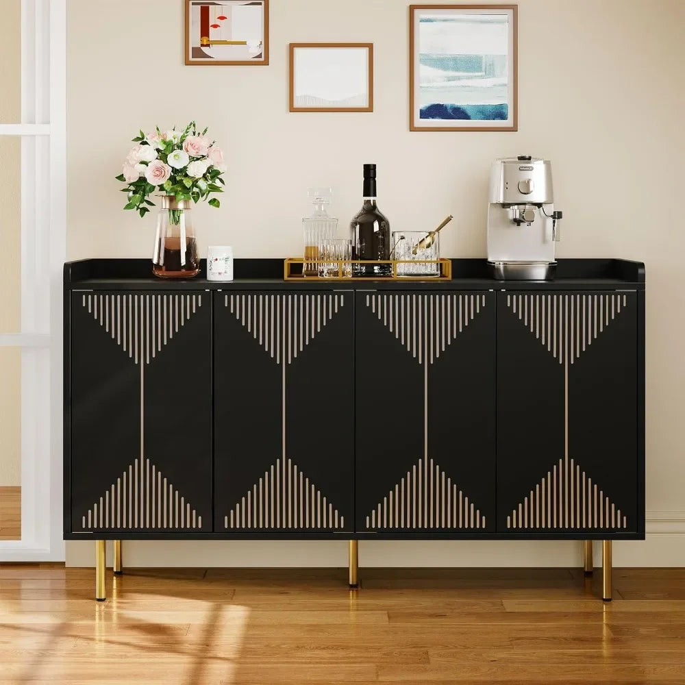 55 Inch Modern Coffee Bar Cabinet with Storage for Carved Design,
