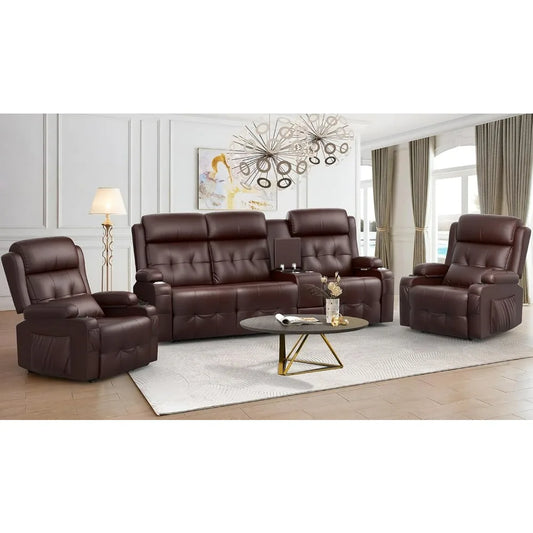 Recliner Sofa, Massage Reclining Loveseat Sofa Sets, Power Recliner Chairs Heat & Massage, Heavy Weight Capacity, RV Couch