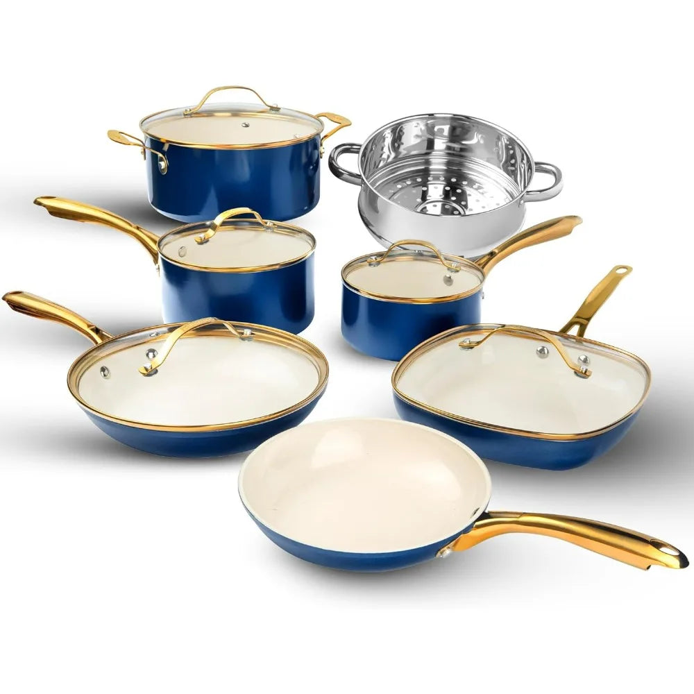 12 Pieces Ceramic Pots and Pans Set, Non Stick Kitchen Cookware