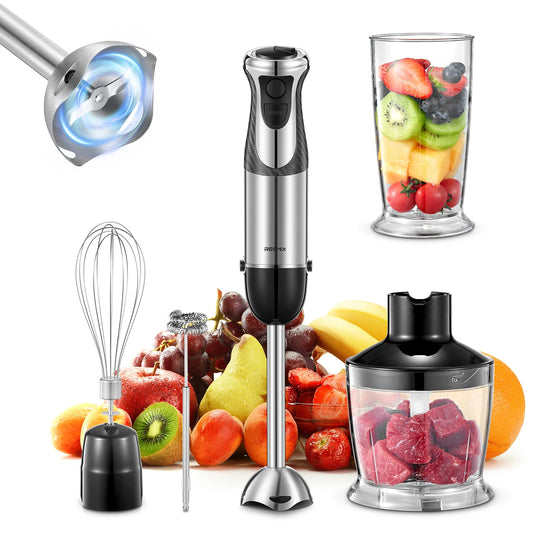 Hand Blender 1000W, Reemix 5-in-1 Electric Stick Blender, Copper Motor Stainless Steel Blade Stick