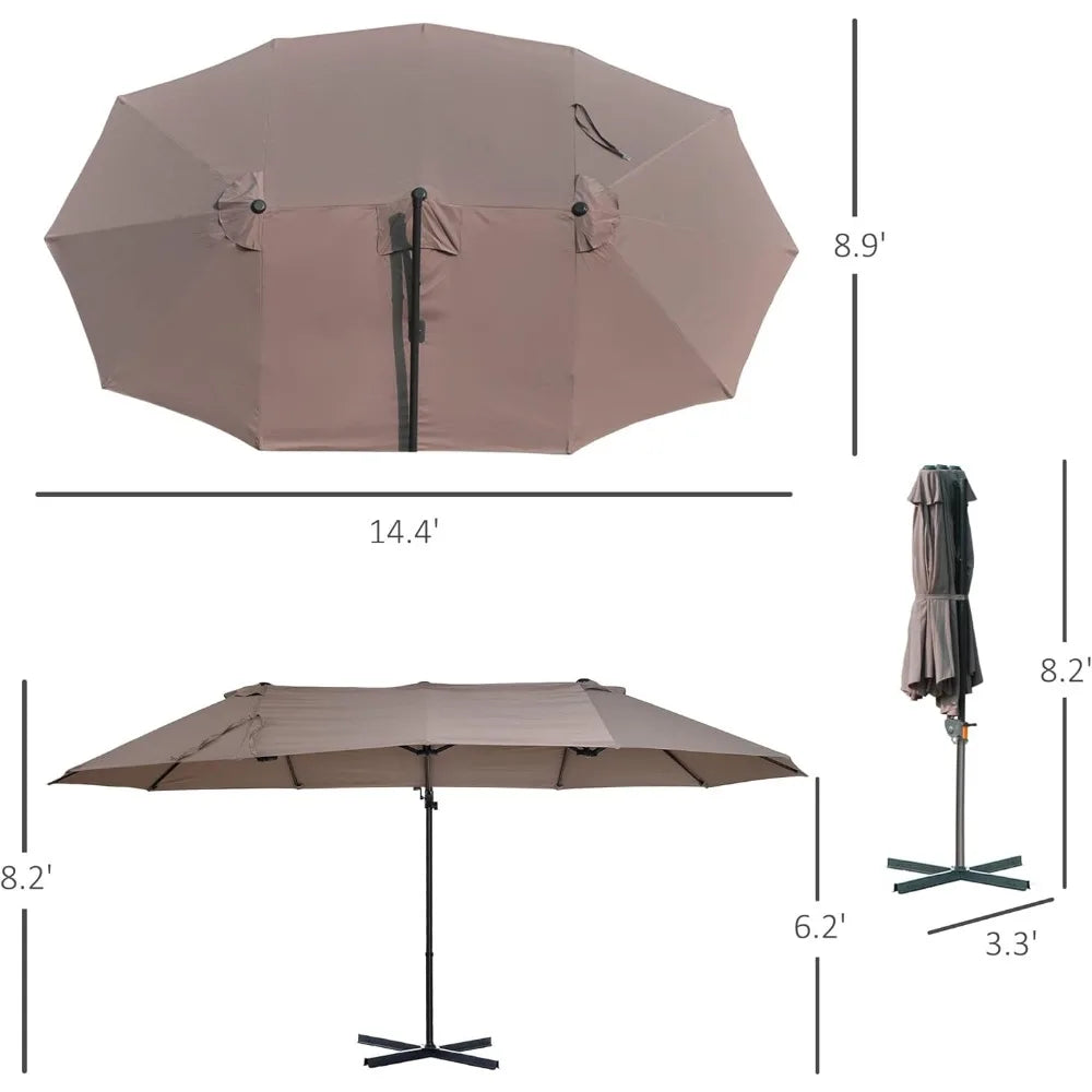 Outdoor Market Extra Large Umbrella with Crank, Cross Base for Deck, Lawn, Backyard