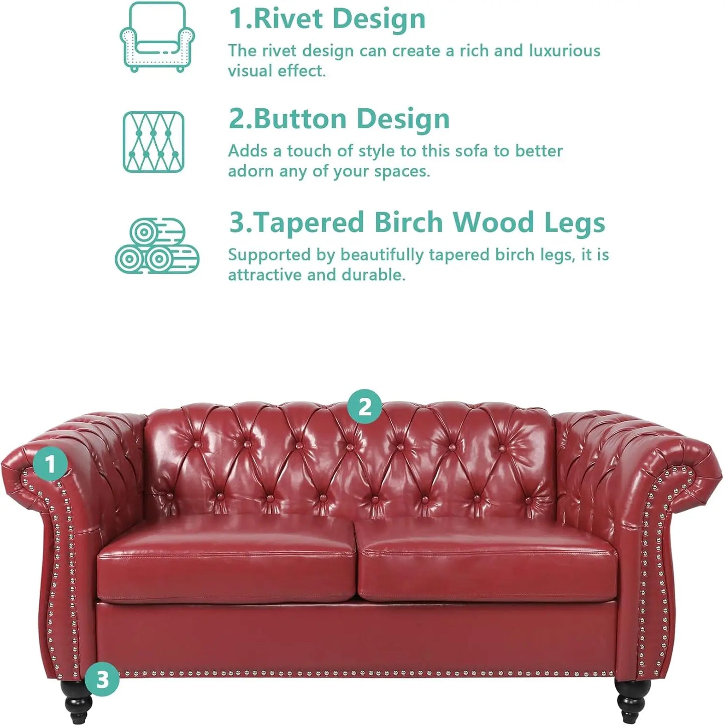 Accent Sofa, Chesterfield Loveseat Modern Couch Upholstered Sofa with Tufted Back for Living Room Furniture