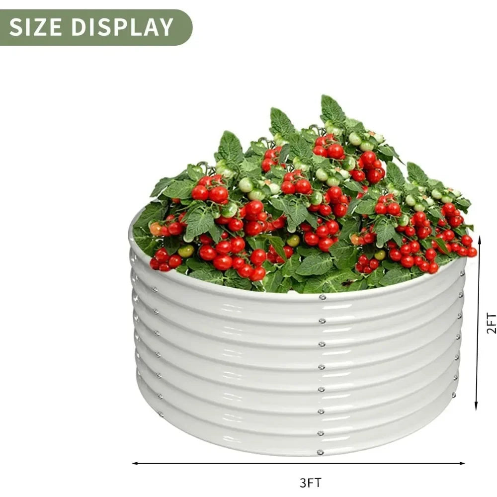 Round Galvanized Metal Raised Garden Bed Outdoor for Vegetable Decorative Flower Pots and Planters