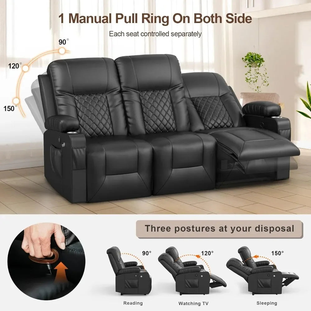 Recliner Sofa, Reclining Sofa 3 Seats Dual Recliner, PU Leather Recliner Couch, Modern Recliner Chair for Living Room