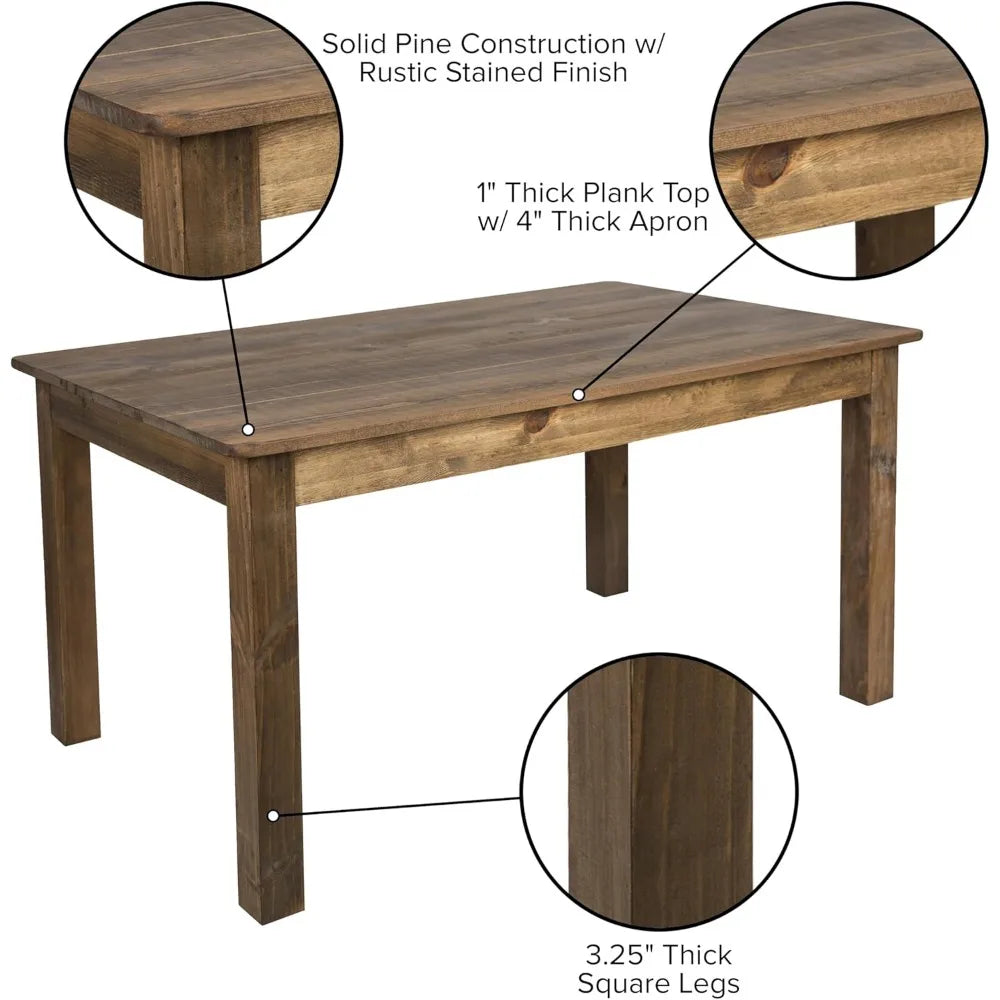 Rustic Brown Solid Wood Dining Table, Kitchen Table with Square Legs,