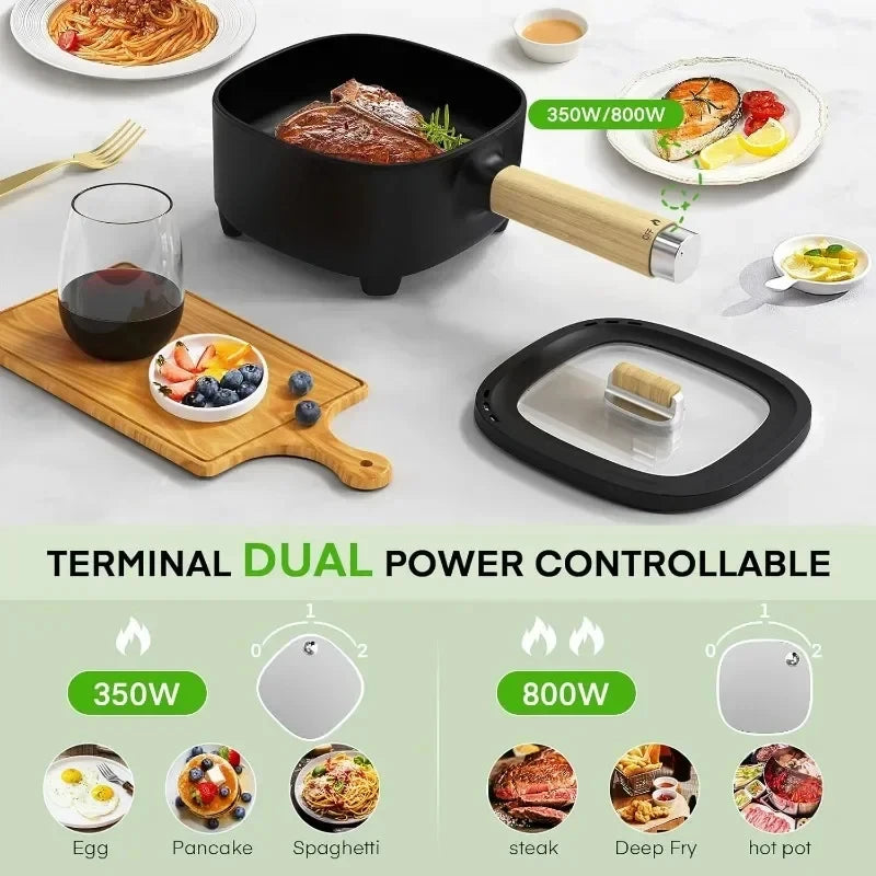 Hot Pot Electric Cermic Glaze Frying Pan Portable Travel Cooker Dual Power Control Cooking Appliances