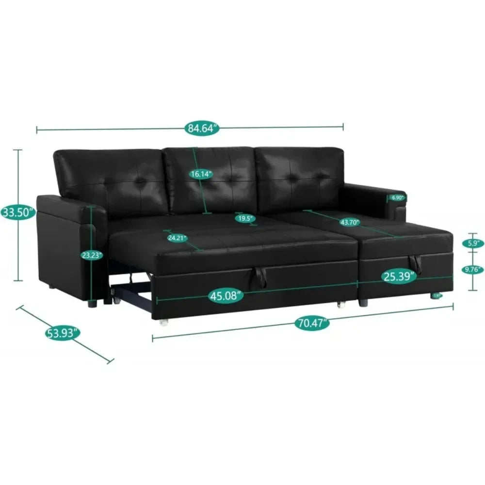 Sleeper Sectional Sofa with Convertible Sofa Bed &Inviting Chaise.Find Tranquil Comfort Stress-Relieving Design