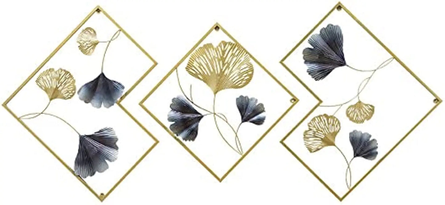 3Pcs Modern Ginkgo Metal 3D Wall Decoration  Art Hanging Sculpture Home Garden Hanging Decor 164*70.5cm