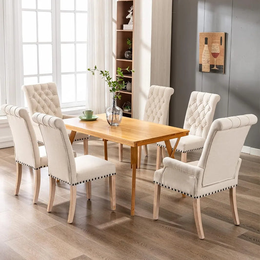 Dining Room Chairs with Arms, Tufted Upholstered High Back Nailed