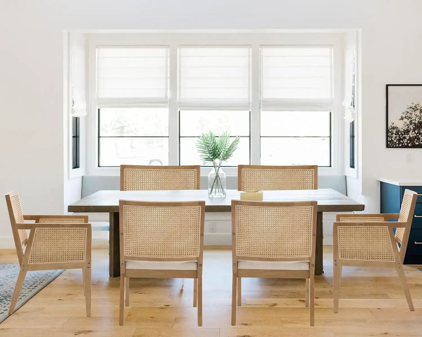 LIVINOVA Farmhouse Rattan Dining Chairs Set of 6,Mid Century Modern Kitchen & Dining Room
