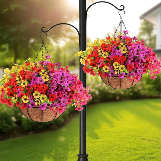 2 Set, Look Real Colorful Violet Hanging Flowers for Spring Summer Porch Home Patio Balcony Yard, Artificial Flowers