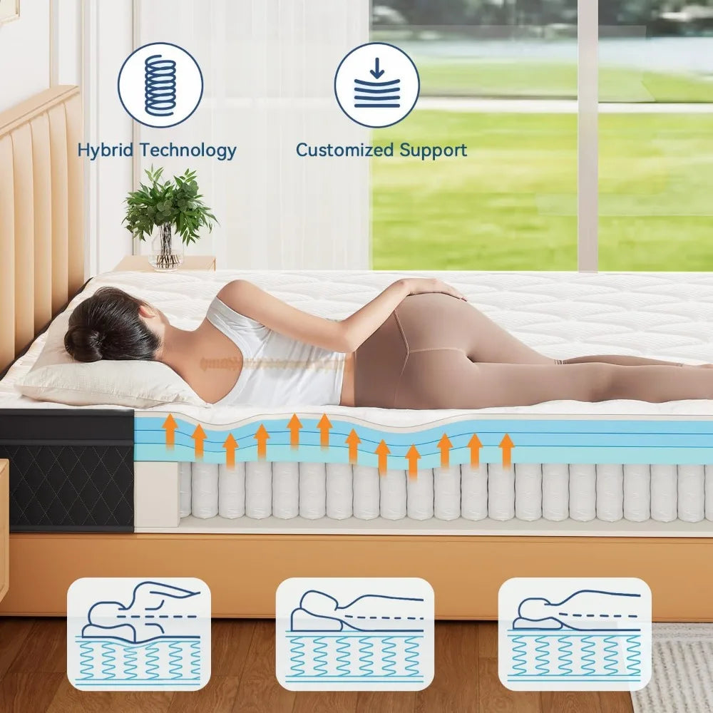 Twin Mattress in a Box, Memory Foam Hybrid Mattress Individually Pocketed Springs for Isolate Motion, Pressure Relief