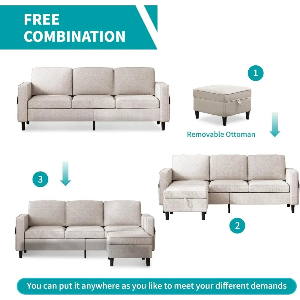 Sofa Storage Ottoman and Loveseat Furniture Sets, L Shaped Sectional Couches