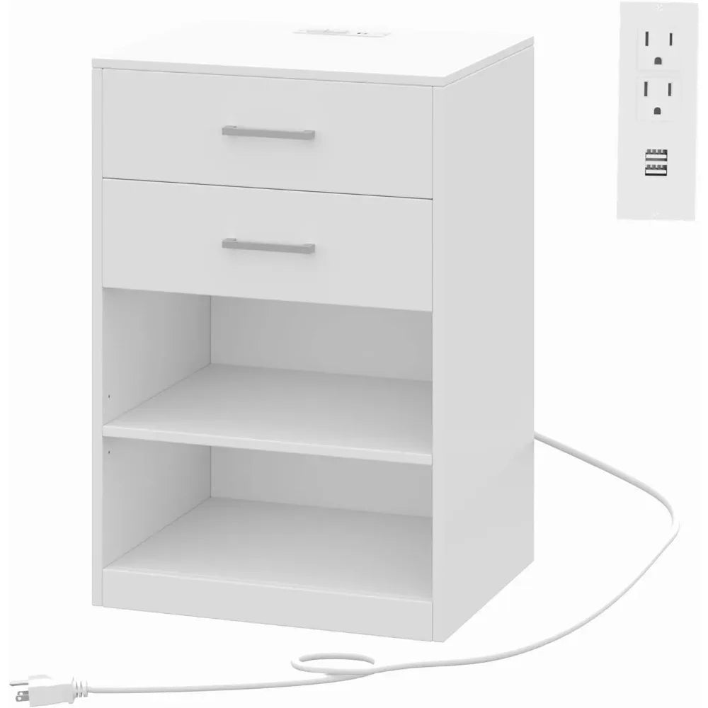 Bedside Table Bedside Table With 2 AC Outlets and 2 USB Ports Storage Locker Nightstand With Charging Station Bedroom Furniture