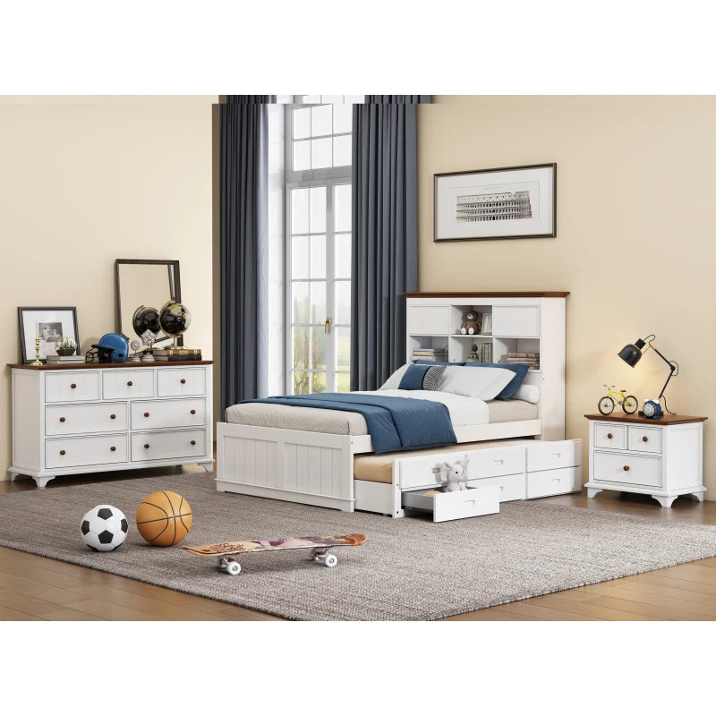 Captain Bedroom Set Full Bed with Trundle,Nightstand and Dresser,Adequate storage space and sturdy structure.