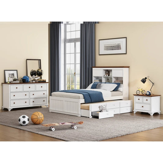 Captain Bedroom Set Full Bed with Trundle,Nightstand and Dresser,Adequate storage space and sturdy structure.