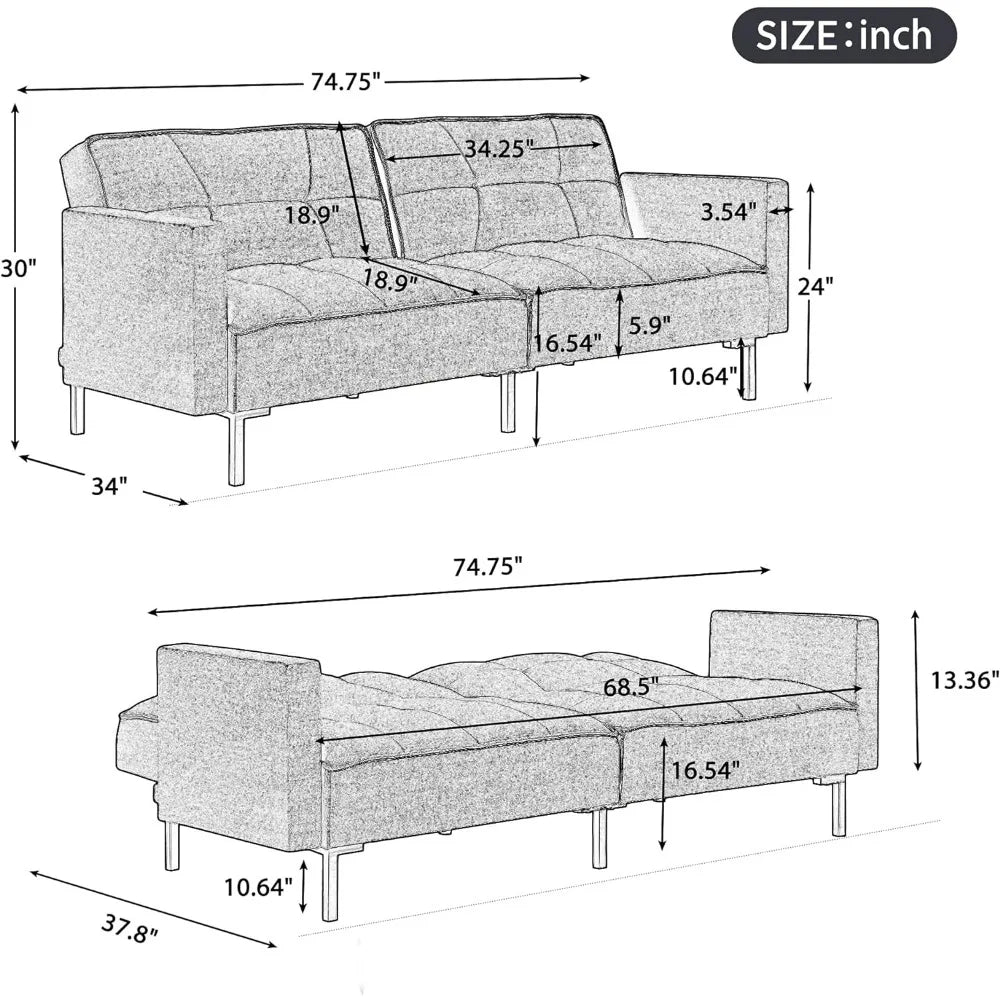 Modern Linen Fabric Convertible Upholstered Sofa Couch Bed