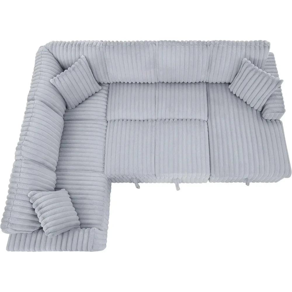 Sofa Couch Chunky Furry Corduroy Sofa with Storage Chaise and Charging Ports Pull Out Sofa Bed