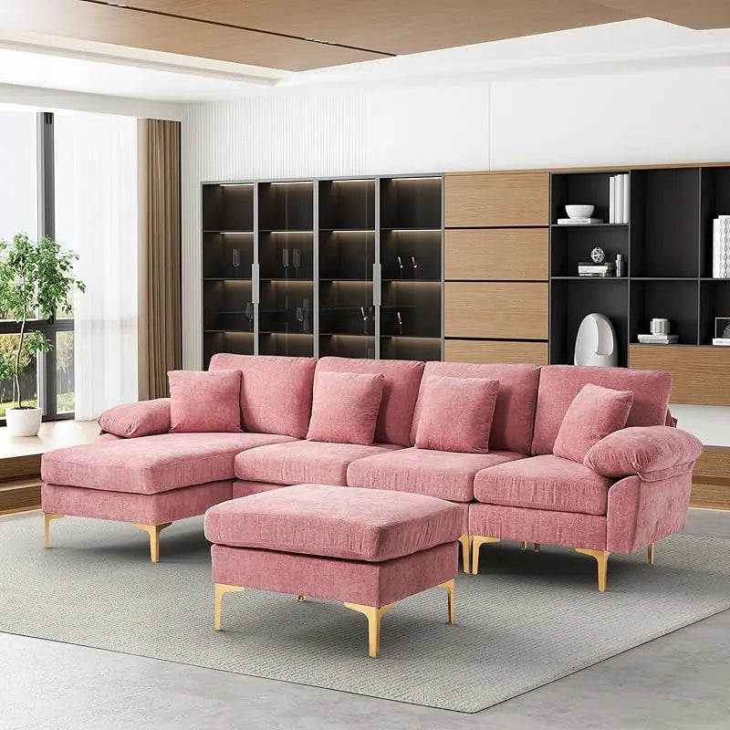 Sectional Sofa couch,4 Seat set for Living Room, Convertible L-Shaped Velvet with Chaise Lounge