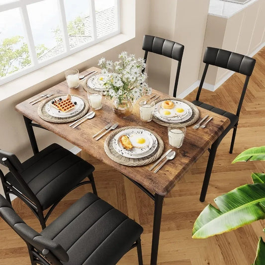 Dining Table Set for 4, Kitchen Table and Chairs, Rectangular Dining Room Table Set with 4 Chairs,5 Piece