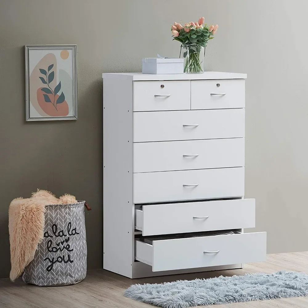 With 2 Locks on the Top Drawers Dresser for Bedroom Furniture 31.5 Inch Wide Chest of Drawers White Toilet Furniture Makeup Desk