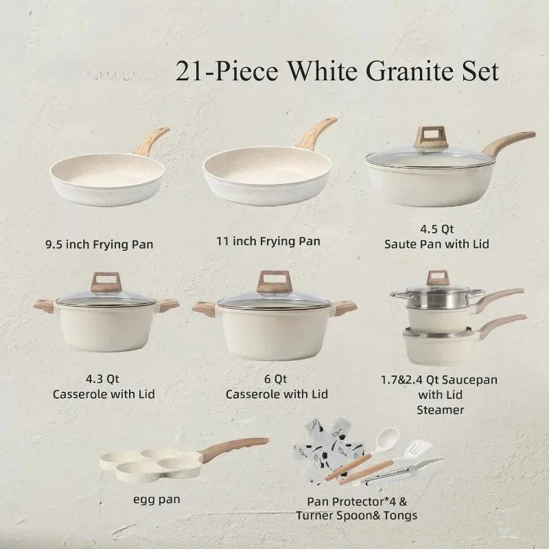 Pans Set, Nonstick Cookware Sets, White Granite Induction Cookware