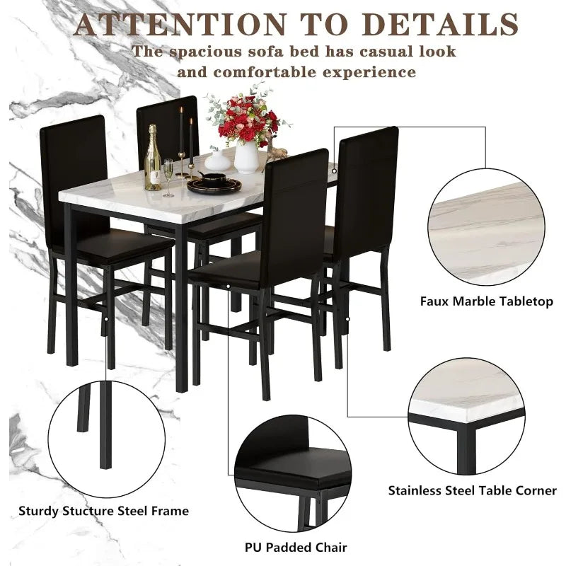 Hooseng Dining Table Set for 4, White Kitchen Table and Chairs