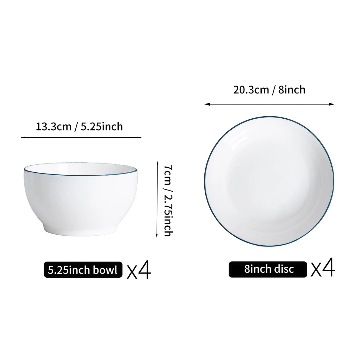 8 Pieces Porcelain Home Tableware Set Elegant Ceramic Bowl and Plate Set Premium Household Kitchen Stoneware Christmas Gift