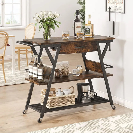 Coffee Bar Station, Kitchen Island Cart with Storage, Coffee Cart with Drawer, Paper Towel Holder