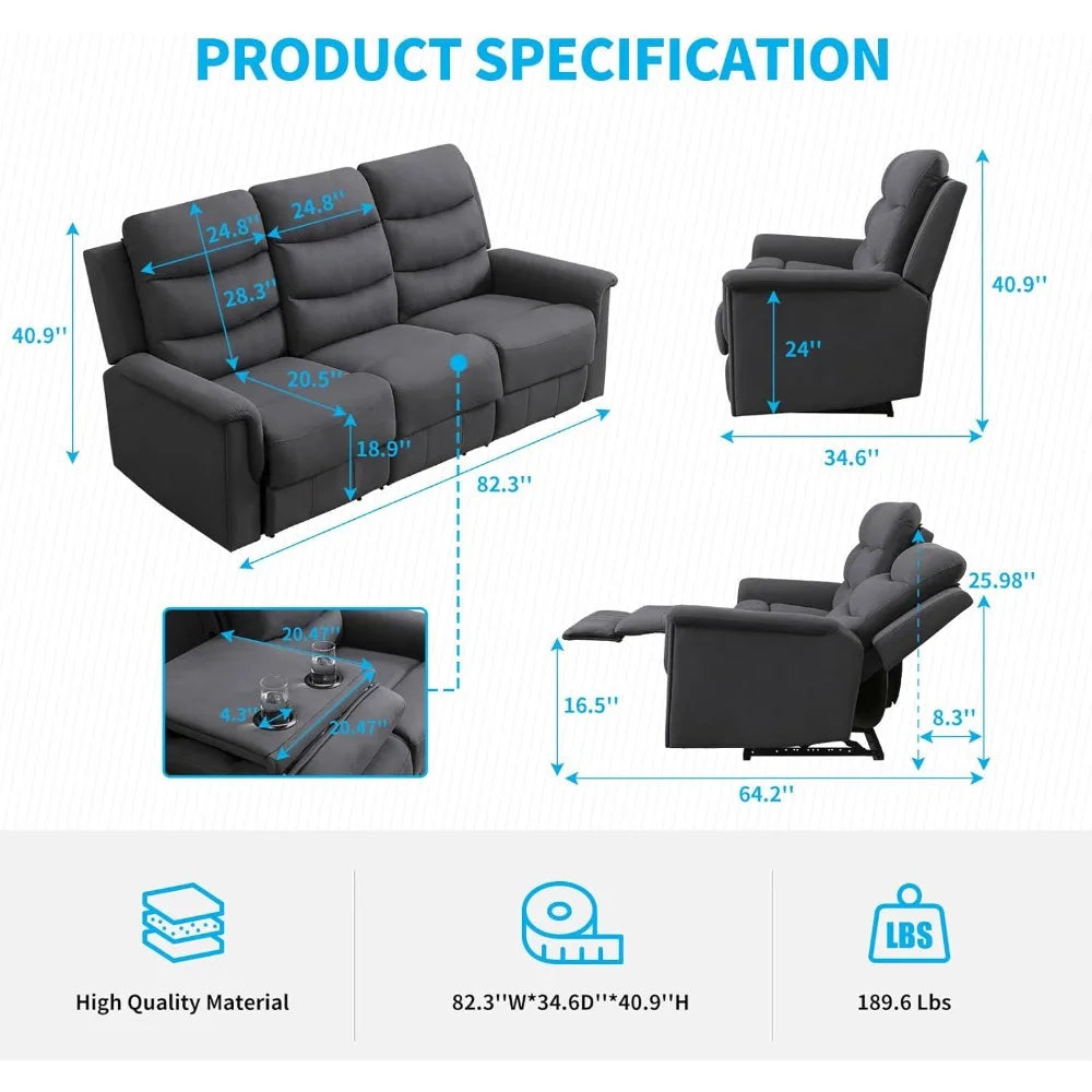 Adjustable Living Room Sofa with Flip Middle Backrest, Home Theater Seating Couch, Modern Convertible Couch