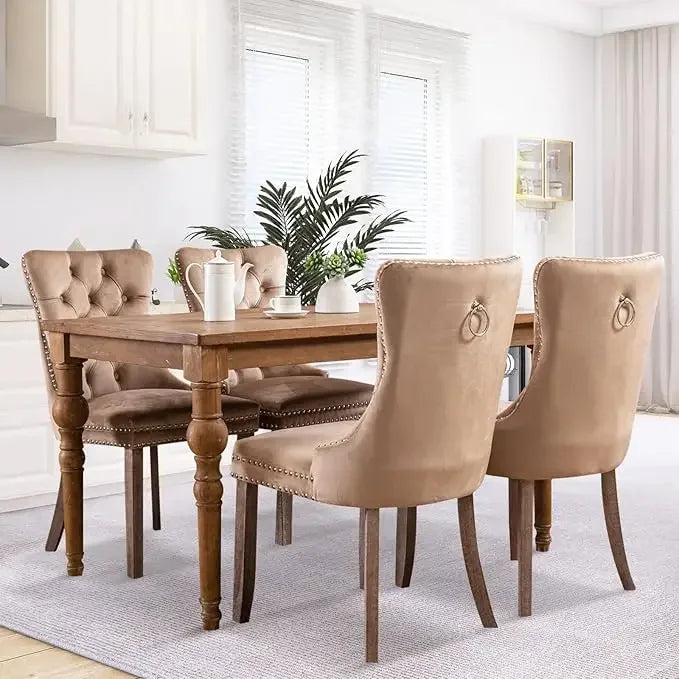 Velvet Dining Chairs, Tall Back Side Chair, Modern Upholstered High-end Tufted Side Chair with Button Back Ring