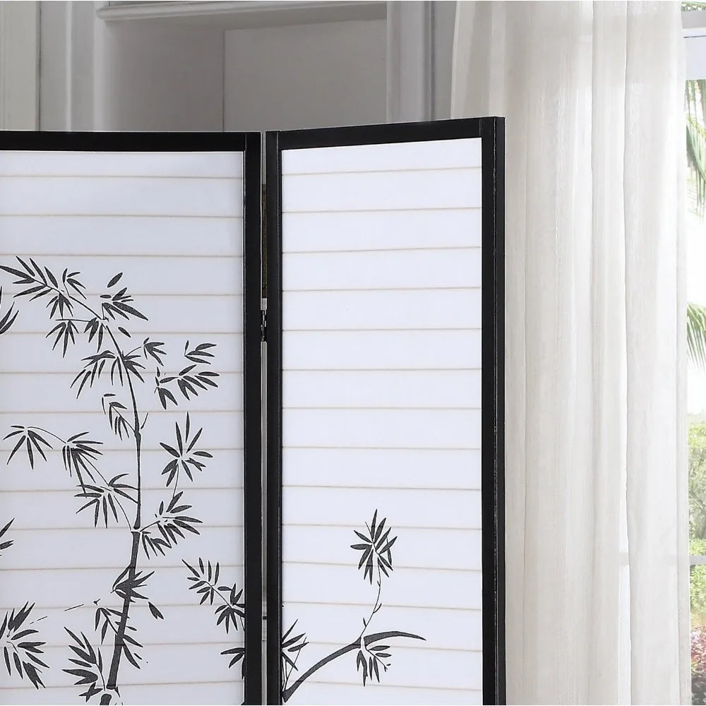 Framed Room Screen/Divider, white, for Creating Privacy in Small Spaces, Frame Made of Wood in Black