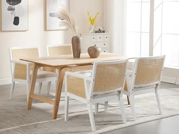 LIVINOVA Farmhouse Rattan Dining Chairs Set of 6,Mid Century Modern Kitchen & Dining Room