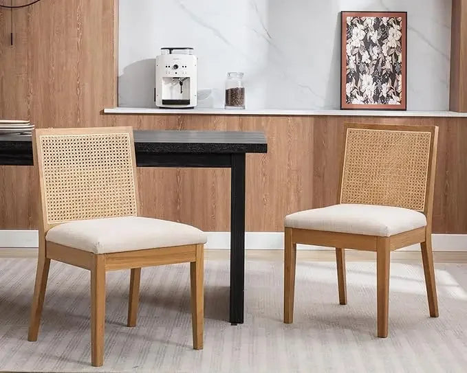 LIVINOVA Farmhouse Rattan Dining Chairs Set of 6,Mid Century Modern Kitchen & Dining Room