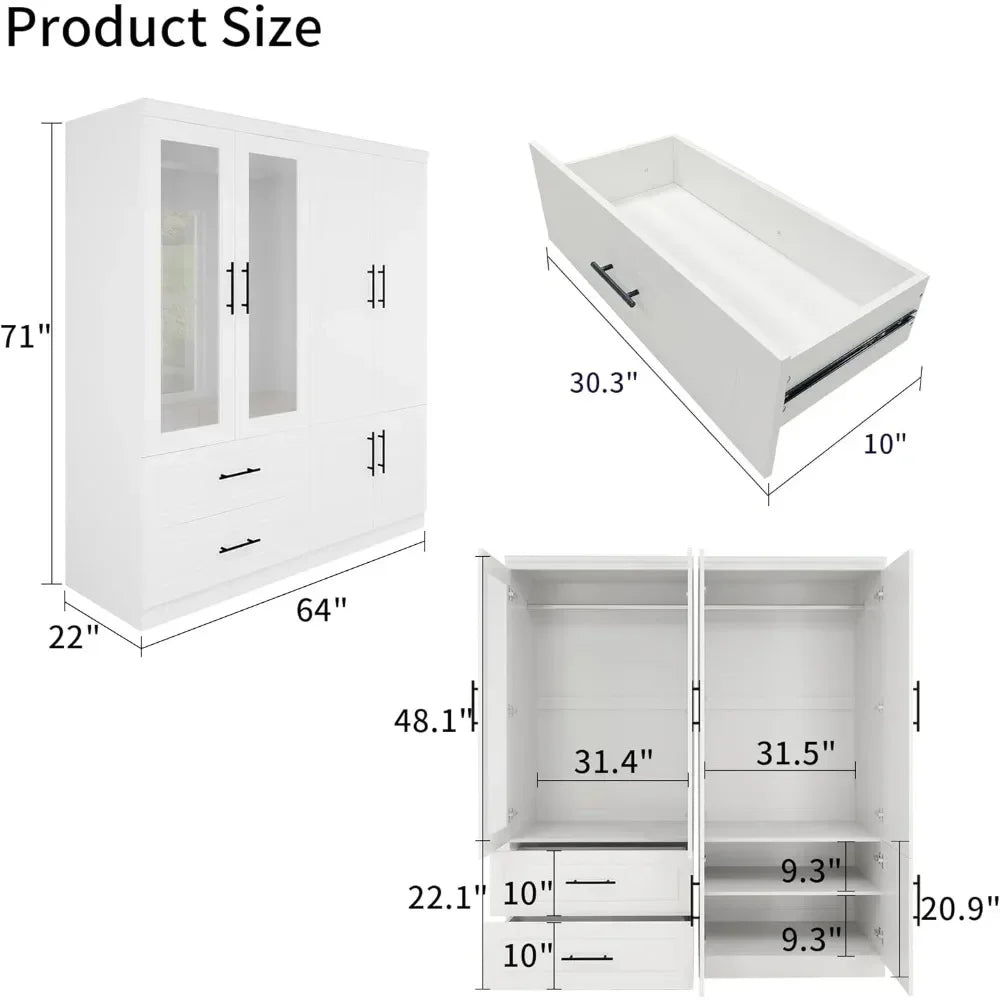 Bedroom Armoires with Hanging Rod, Armoire Wardrobe Closet with Door, Wood Closet Cabinet with Storage Cabinet