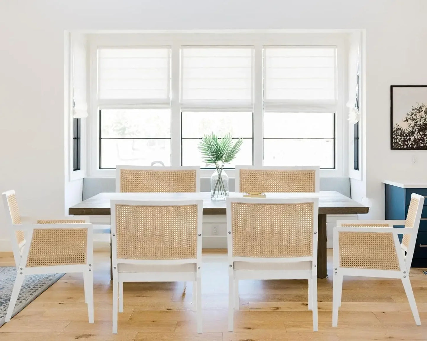 LIVINOVA Farmhouse Rattan Dining Chairs Set of 6,Mid Century Modern Kitchen & Dining Room