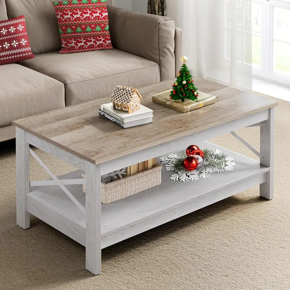 2-story Living Room Center Table Wooden Living Room Table Accent Cocktail Coffee Table